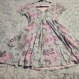 Hot Topic Jurassic Park Dino DNA Mini Skater Dress Short Sleeve Blue Pink Size S